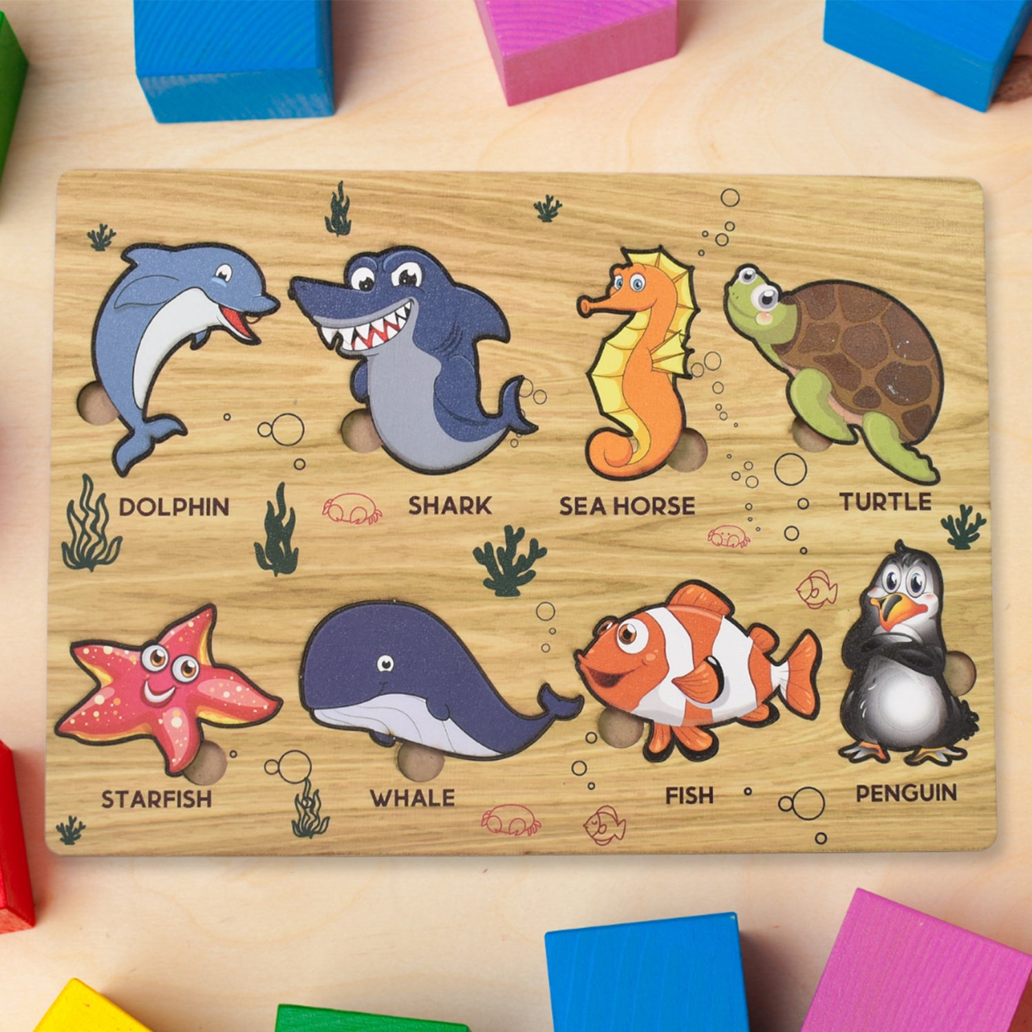 Seawater Animal Wooden Puzzle Learning Educational Board (1 Set) Seawater Animal Wooden Puzzle Learning Educational Board (1 Set)